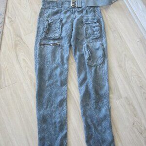 JOHHNY WAS - Teal Green Rayon Pants with Belt - Size 4 - (KB)